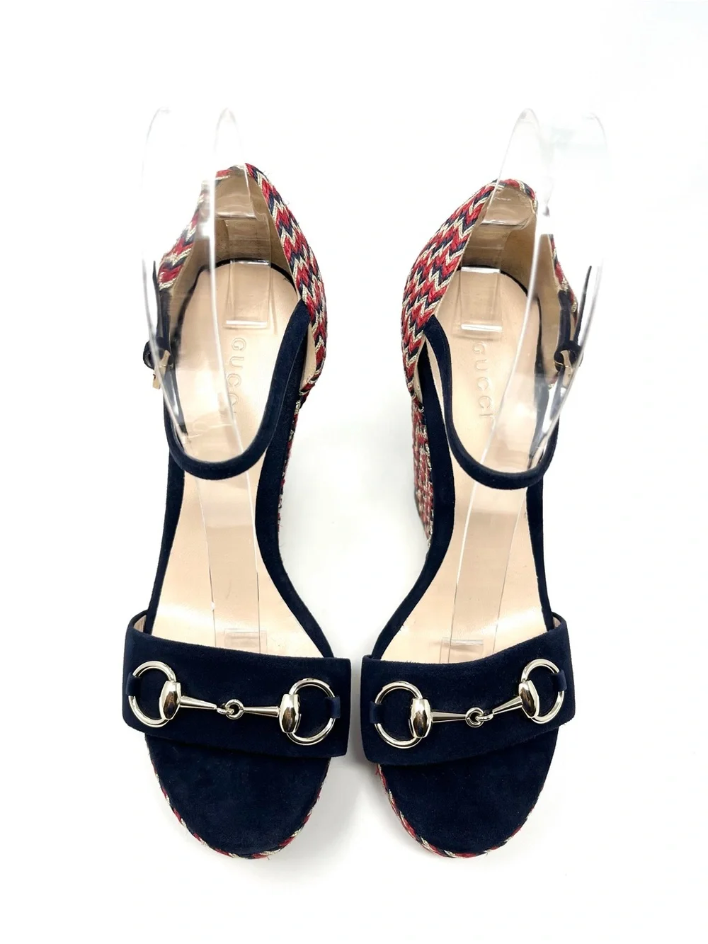 Gucci Carolina Blue Suede Horsebit Platform Espadrilles Wedge Sandals 36.5 6.5